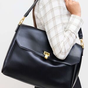 NWOT Elegant Black Vegan Leather Tote Bag